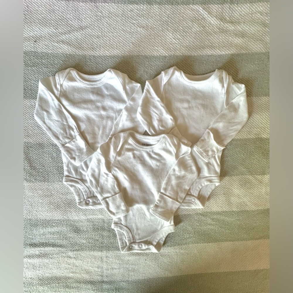 3/$10 Sale Newborn White Onesies Long Sleeve